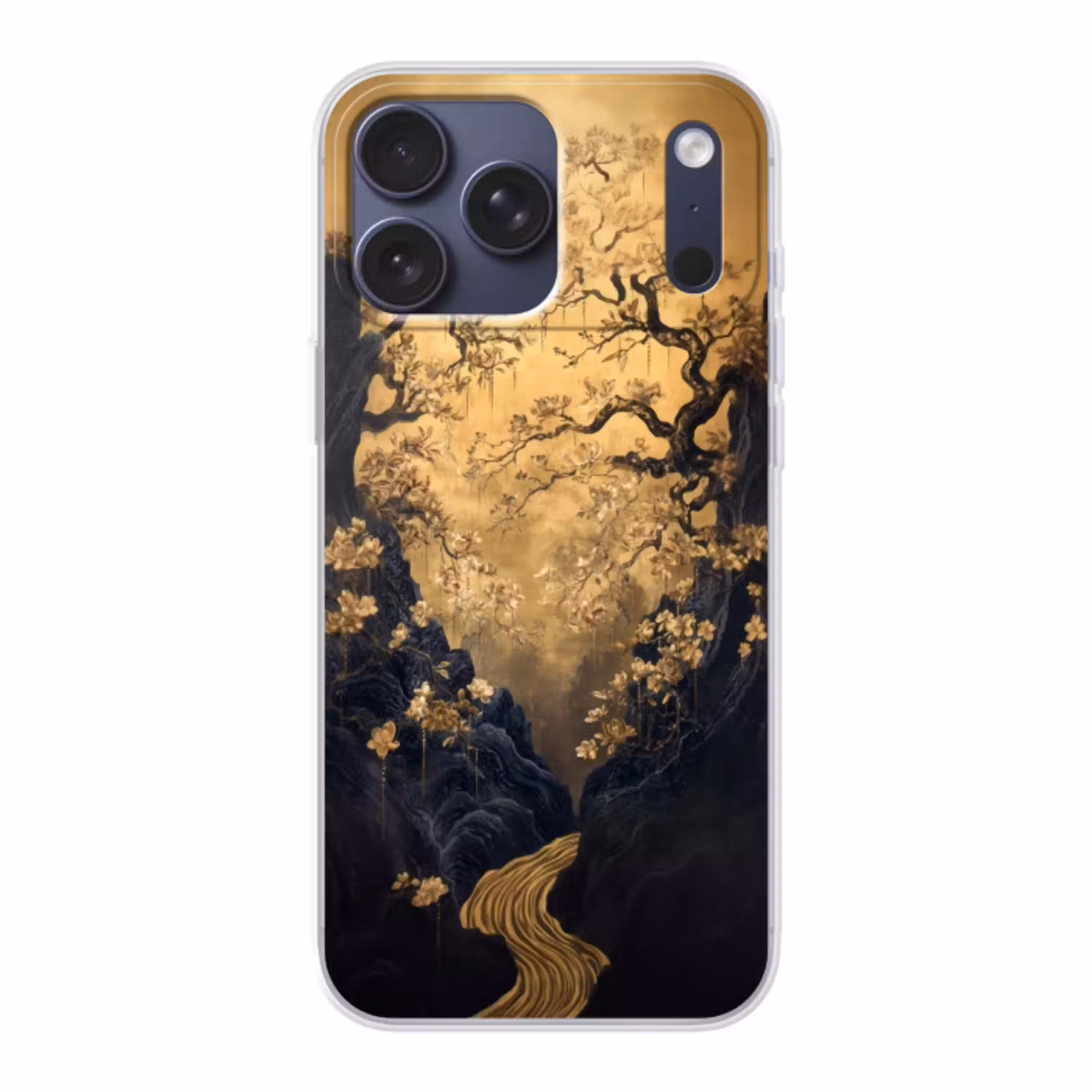 Bloemen - Takken - Goud - Sierlijk Telefoonhoesje iPhone 17 Pro Max klein -3d