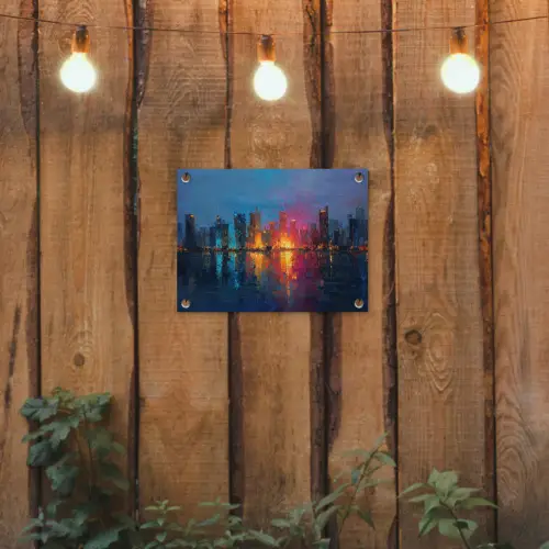 Skyline - Penseelstreken - Donkerblauw - Lichtgevend tuinposter los doek klein -sfeer1
