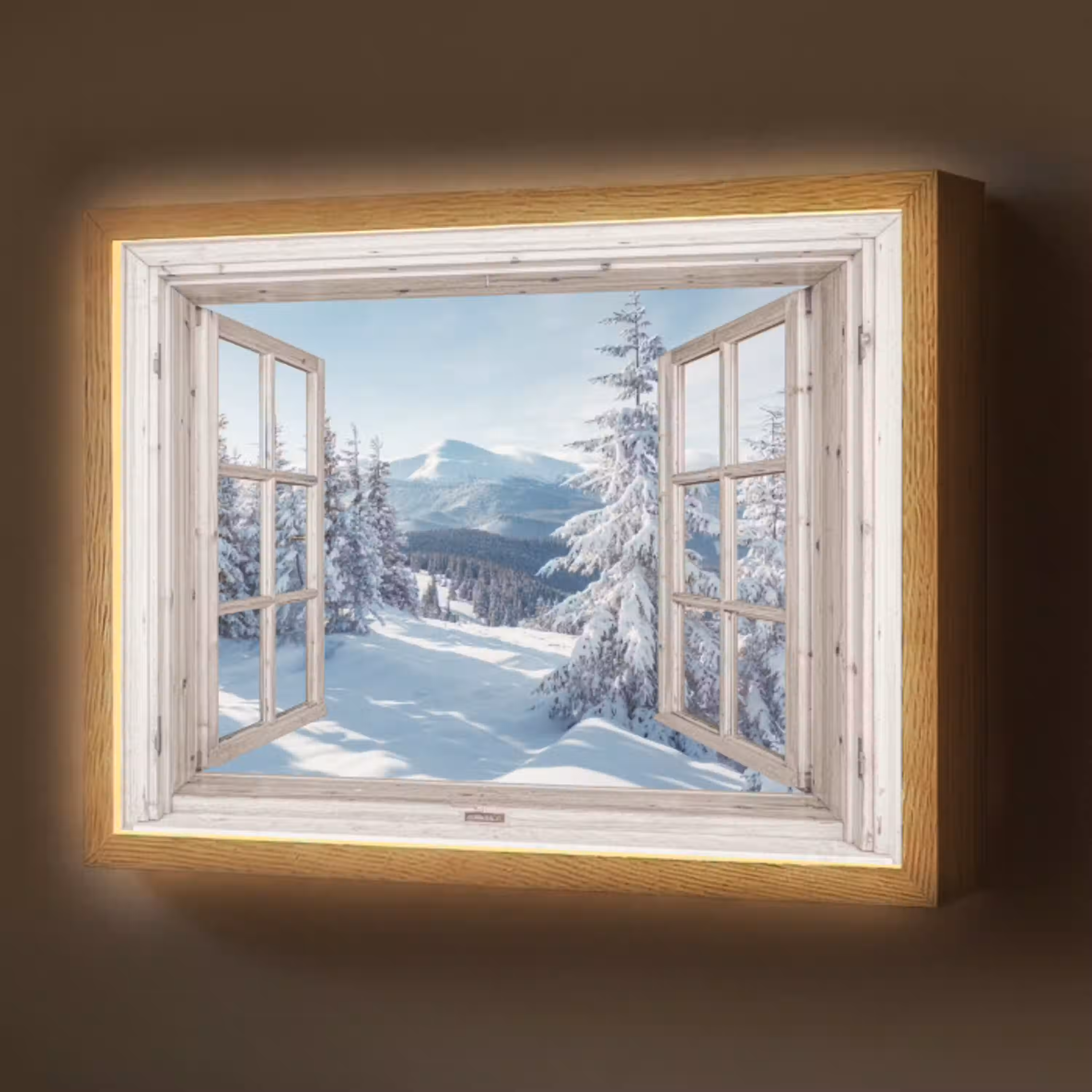 Doorkijk - Winter - Landschap - Natuur - Berg - Bomen - Wit Light Box met batterij (Wandlamp) middel -z3d_website