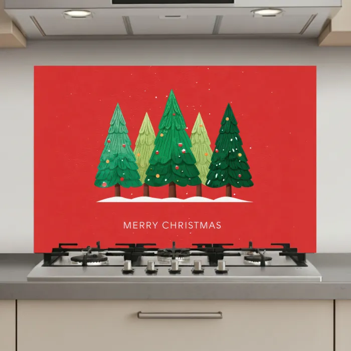 Minimalistisch - Kerstbomen - Rood - Sneeuw keuken achterwand spatscherm klein -3d_website