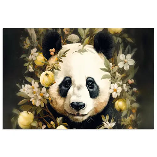 Panda - Pandabeer - Wilde dieren - Natuur - Bloemen poster papier klein -3d