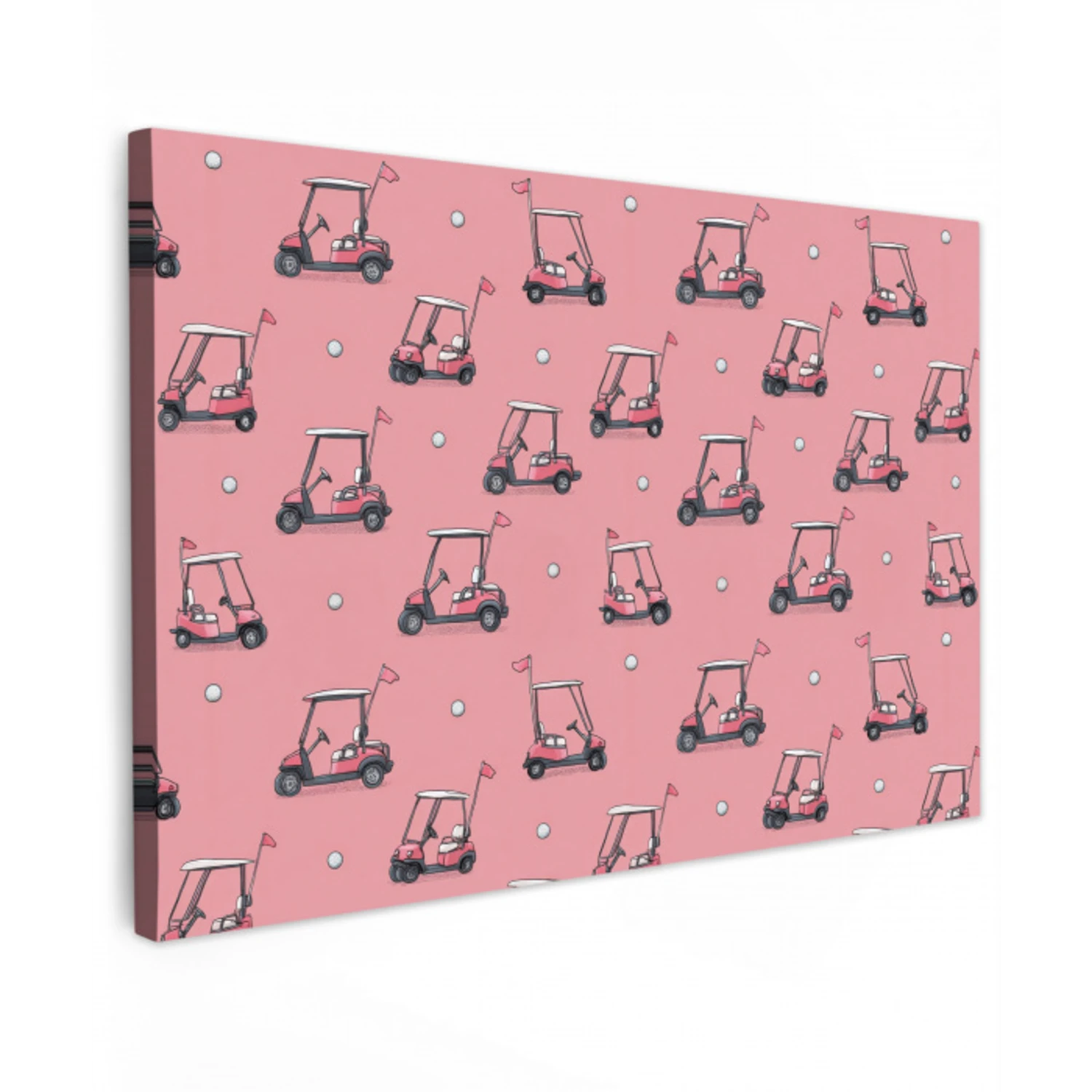 Golfkar - Retro - Roze Tuinposter op houten frame 2 cm dik klein 845 -3d