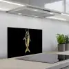 Goud - Vis - Haak - Zwart keuken achterwand spatscherm klein -3d_schuin