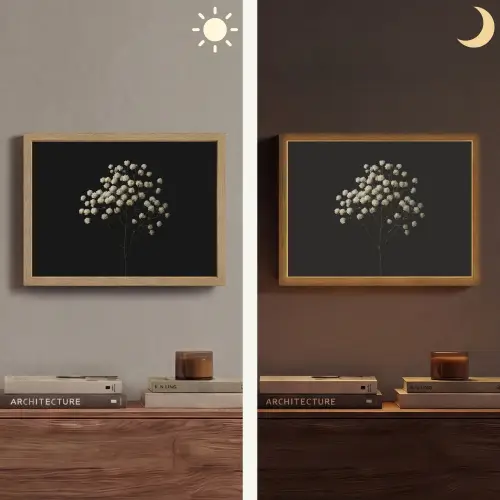 Gipskruid - Bloemetjes - Wit - Minimalistisch Light Box met batterij (Wandlamp) middel -sfeer3