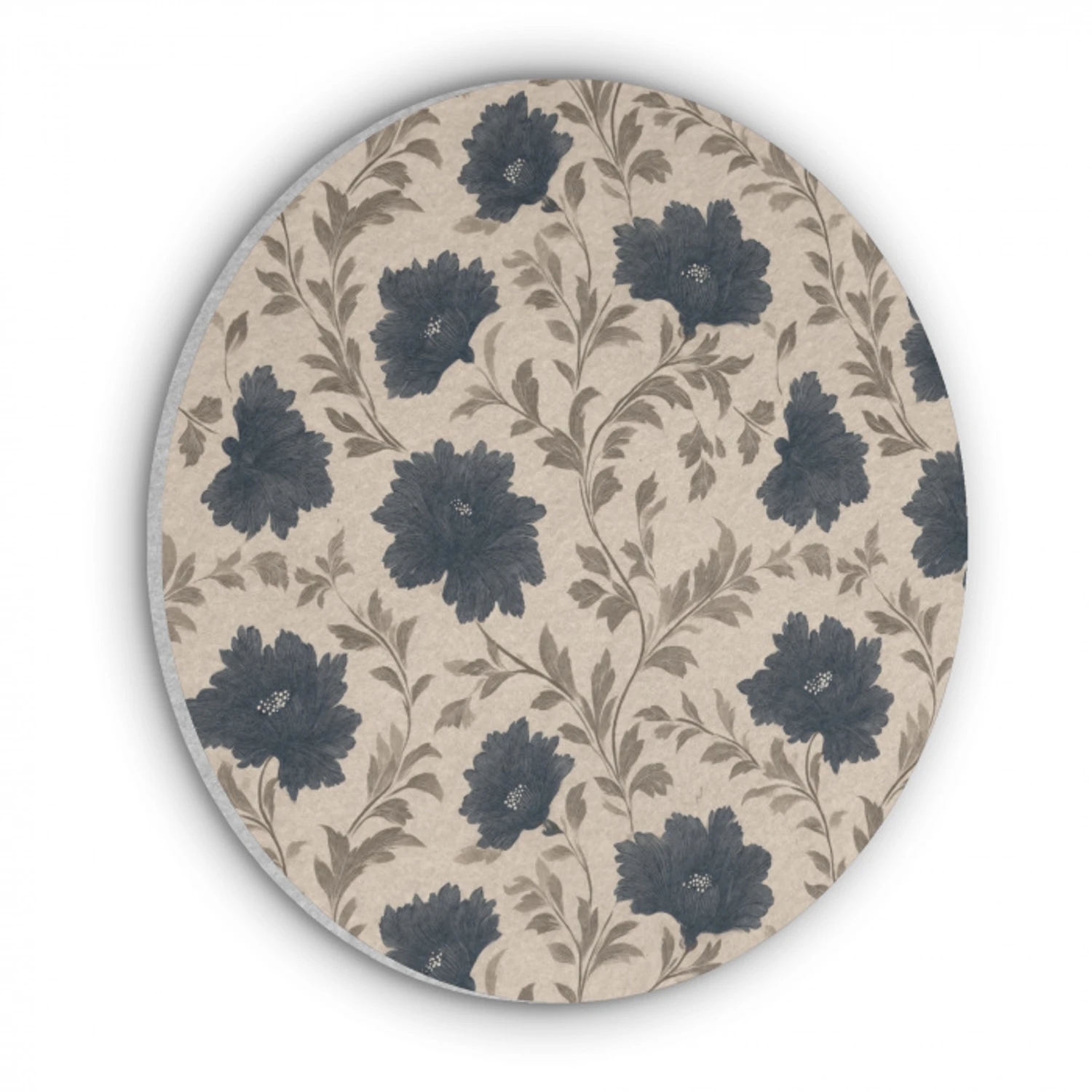 Motief - Bloemen - Zwart - Beige Akoestische PET Vilt - Rond klein 838 -3d