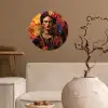Vrouw - Bloemen - Papegaai - Schilderachtig Wandcirkel behangsticker klein -sfeer1