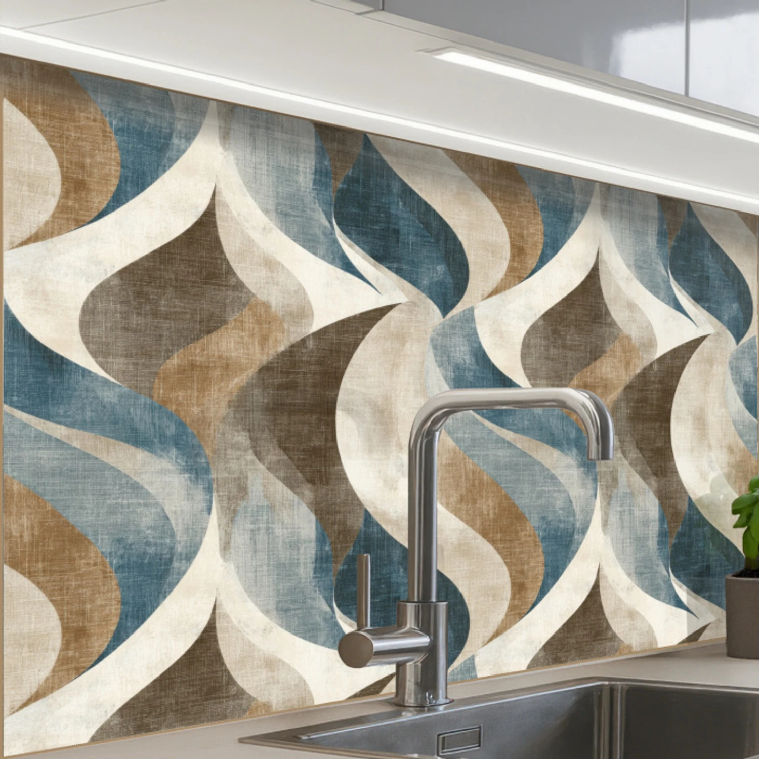 Abstract - Golven - Kleurrijk keuken achterwand 2 middel 865 -zzzz3d_schuin