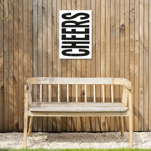 Retro - Cheers - Zwart - Decoratie Tuinposter op houten frame 2 cm dik klein -sfeer4