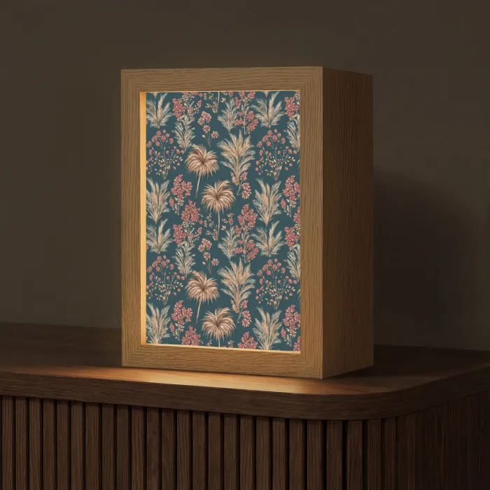 Botanisch - Patroon - Blauw Light Box met kabel (Tafellamp) klein 925 -z3d_website