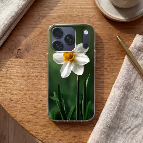 Narcis - Bloem - Wit - Grassprieten Telefoonhoesje iPhone 17 Pro klein -sfeer1