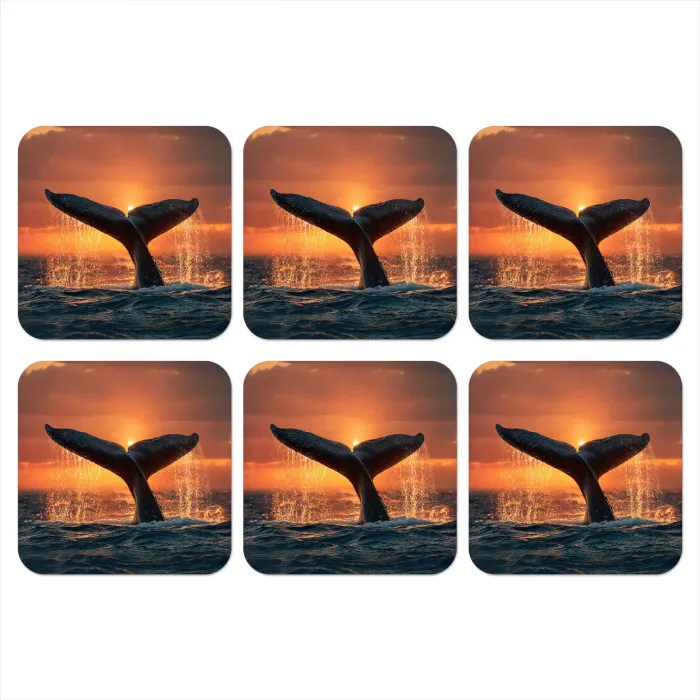 Walvis staart - Water - Zonsondergang onderzetter kurk middel -3d