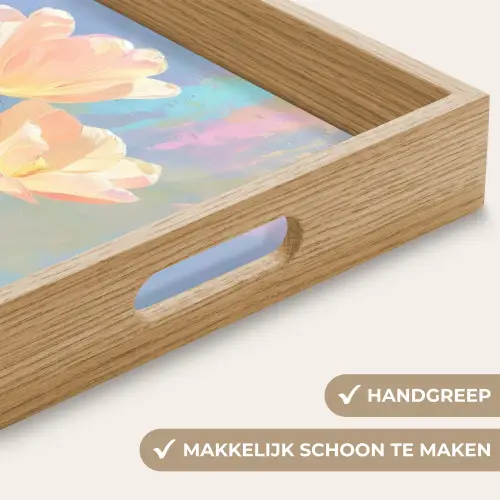 Tulpen - Roze accenten - Blauw Dienblad Rechthoek middel -USP_HandgreepNL
