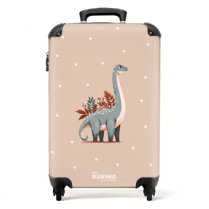 Blauwe dinosaurus op een beige stippenachtergrond NBS - Handbagage koffer - Kinderen Unisex middel -productfoto_recht