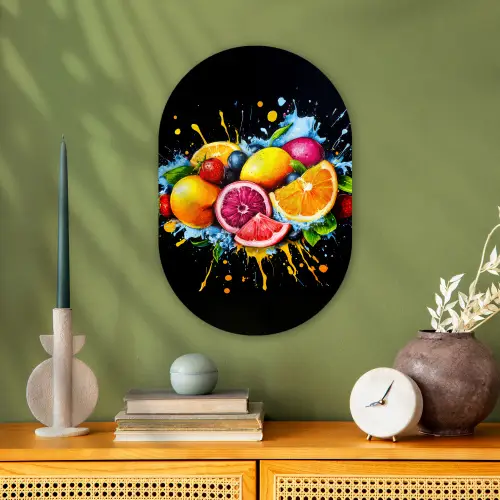 Fruit - Graffiti - Kleurrijk - Sinaasappel - Aardbei - Abstract Wandcirkel Ovaal Forex klein -sfeer2