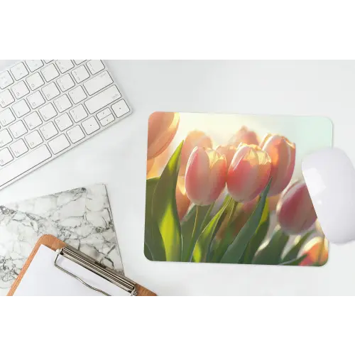 Tulpen - Roze - Zonnestralen muismat rubber klein -witbureau