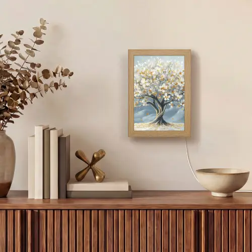 Boom - Winter - Levensboom - Modern - Goud Light Box met kabel (Tafellamp) klein -sfeer2