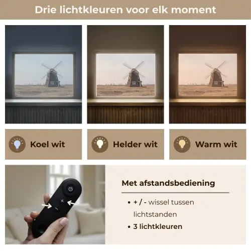 Windmolens - Landschap - Veld Light Box met batterij (Wandlamp) middel -USP_lichtkleurNL