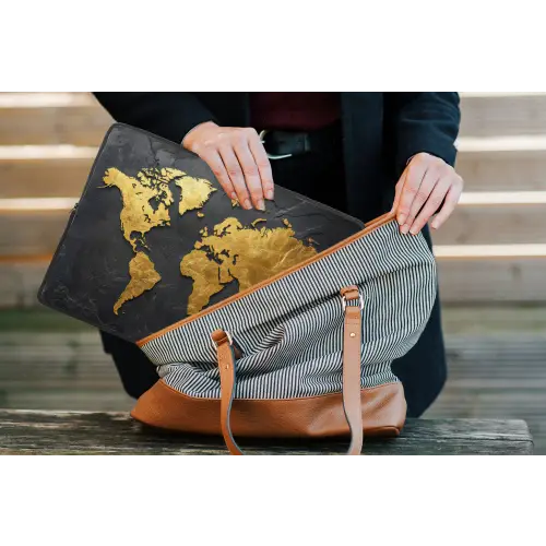 Wereldkaart - Goud - Steen laptophoes neopreen klein -tas