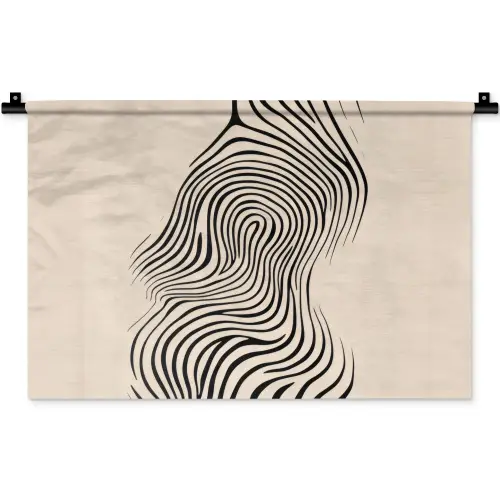 Lijnen - Abstract - Golvend - Zwart Wandkleed katoen klein -zz3d