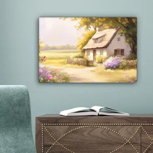 Huisje - Hout - Bloemen canvas 2cm klein -sfeer4