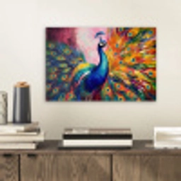 Pauw - Dieren - Schilderij - Regenboog aluminium wit klein -sfeer1