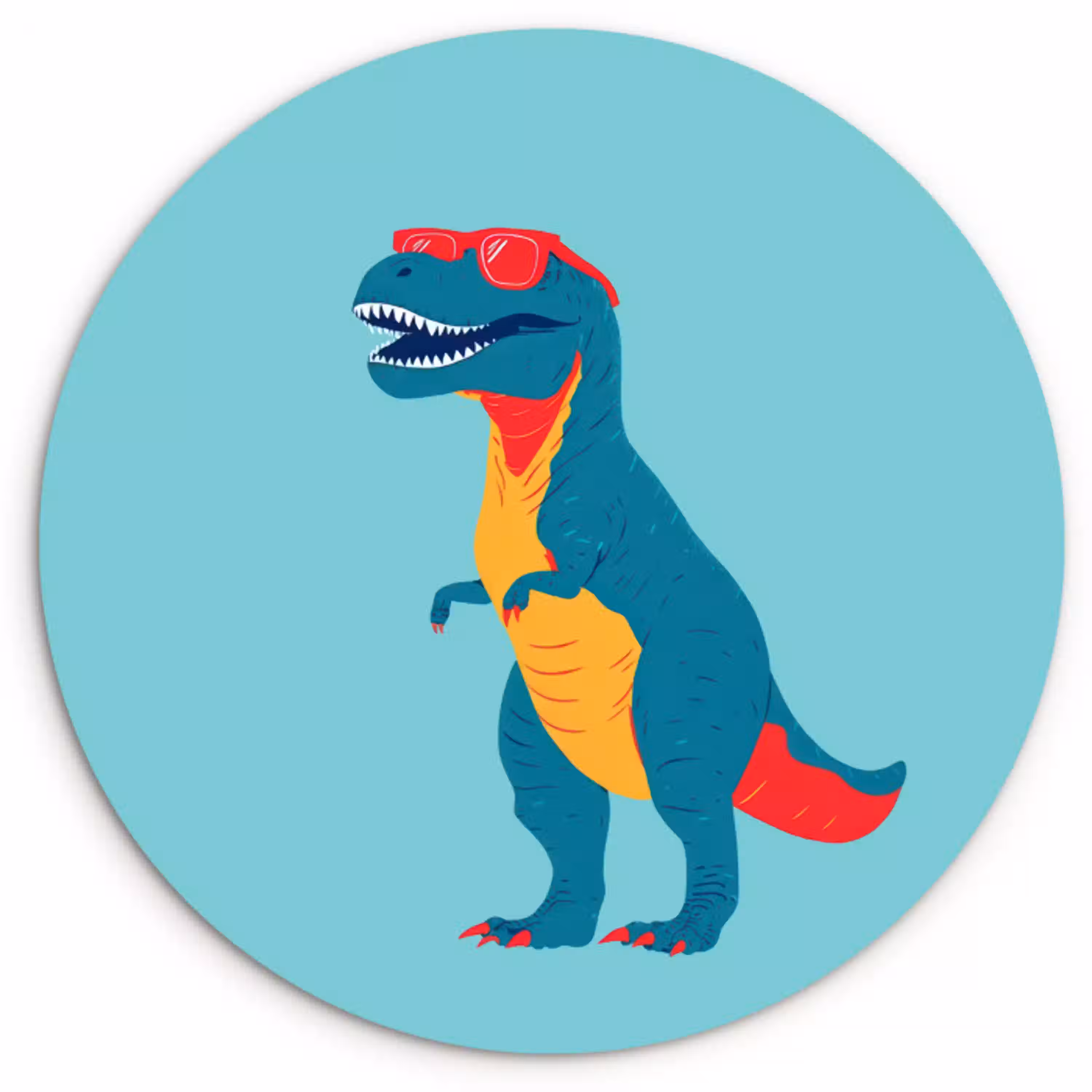 Dinosaurus - Blauw - Zonnebril Wandcirkel kunststof plaat 5mm dik klein -3d