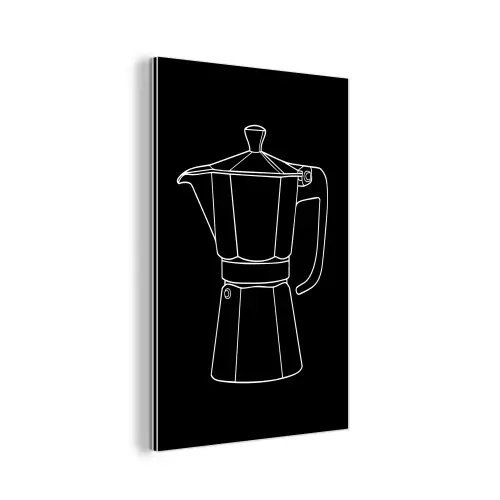 Mokkapot - Zwart - Wit - Lijntekening aluminium wit klein -3d