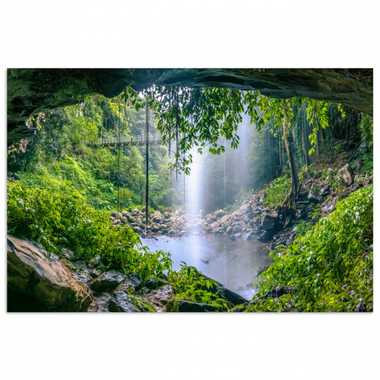 Jungle - Regenwoud - Water - Waterval - Planten poster papier klein -3d
