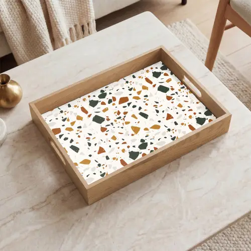 Terrazzo - Patroon - Wit - Terra Dienblad Rechthoek middel 911 -sfeer1