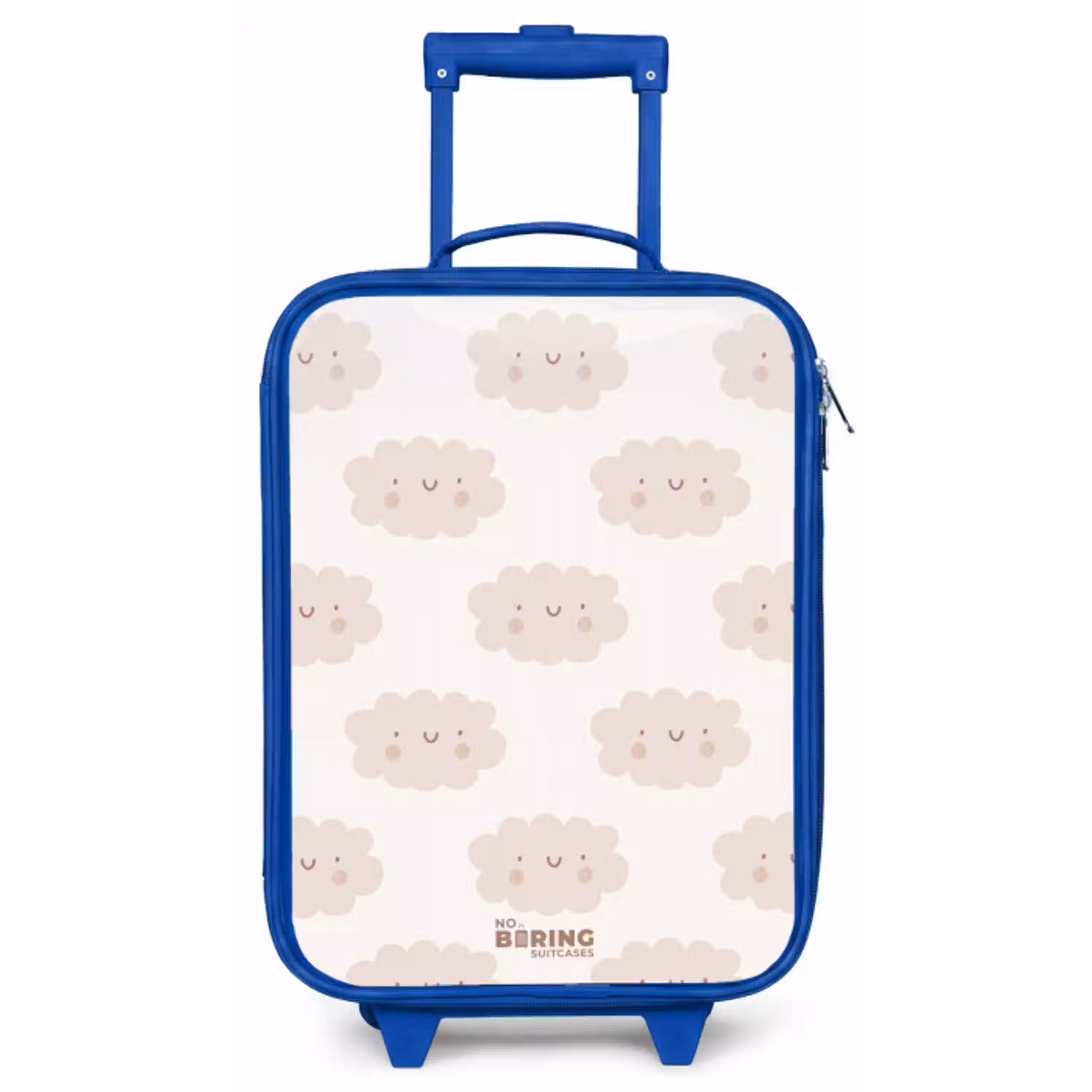 Vrolijke wolkjes met gezichtjes op crèmekleurige achtergrond Kinderkoffer - Blauw klein -zz3dotto