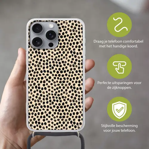 Stippen - Patroon - Zwart Hoesje iPhone 16 Pro Max met koord klein 804 -sfeer2_NL