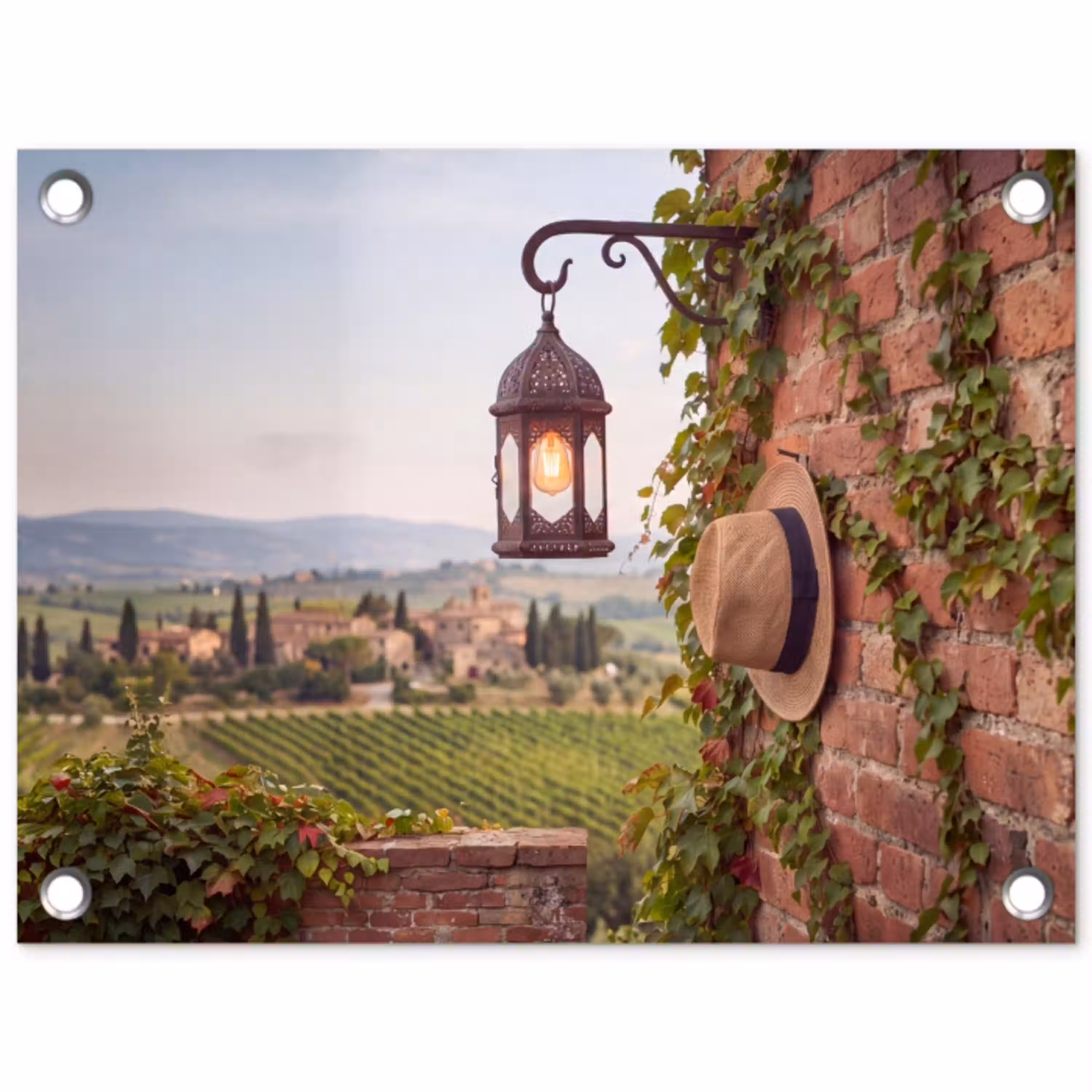 Lantaarn - Wijngaard - Landschap - Italiaans tuinposter los doek klein -3d