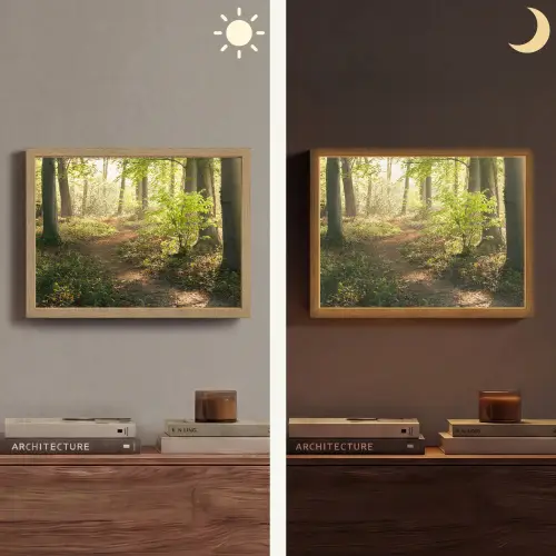 Bos - Bomen - Pad - Zon - Planten - Bladeren - Natuur Light Box met batterij (Wandlamp) middel -sfeer3