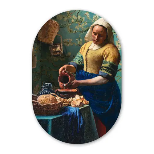 Melkmeisje - Amandelbloesem - Van Gogh - Vermeer - Schilderij - Oude meesters Wandcirkel Ovaal Forex klein -3d