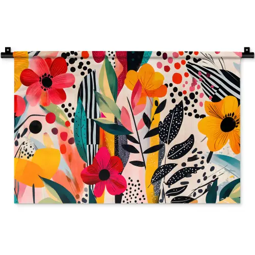 Bloemen - Bladeren - Abstract - Kleurrijk Wandkleed katoen klein -zz3d