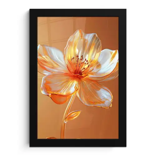 Glazen - Bloem - Oranje fotolijst zwart zonder passe partout klein -3d