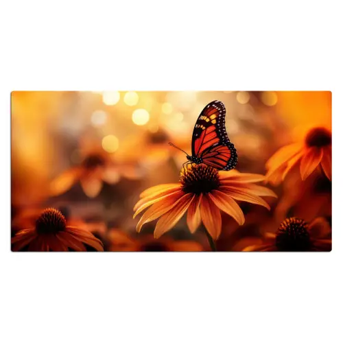 Vlinder - Bloemen - Oranje Muismat XXL klein -3d_leeg