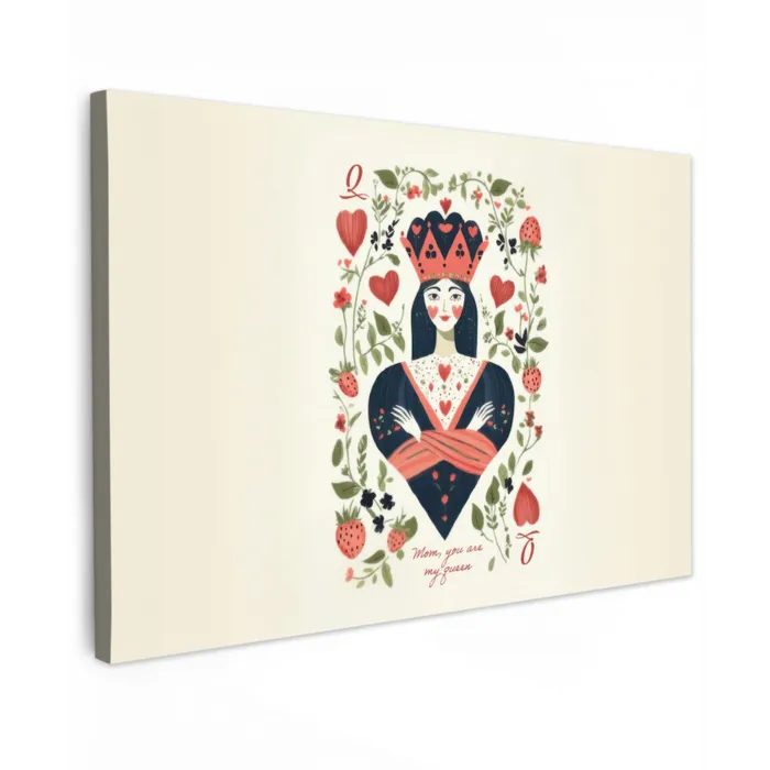 Speelkaart - Hartenkoningin - Bloemen - Hartjes canvas 2cm klein -z3d