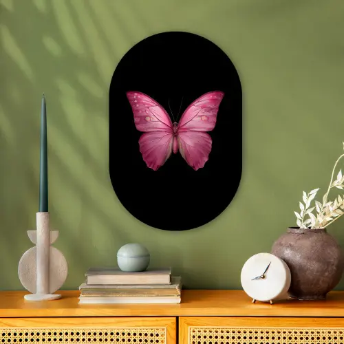 Vlinder - roze - Elegant Wandcirkel Ovaal Forex klein -sfeer2