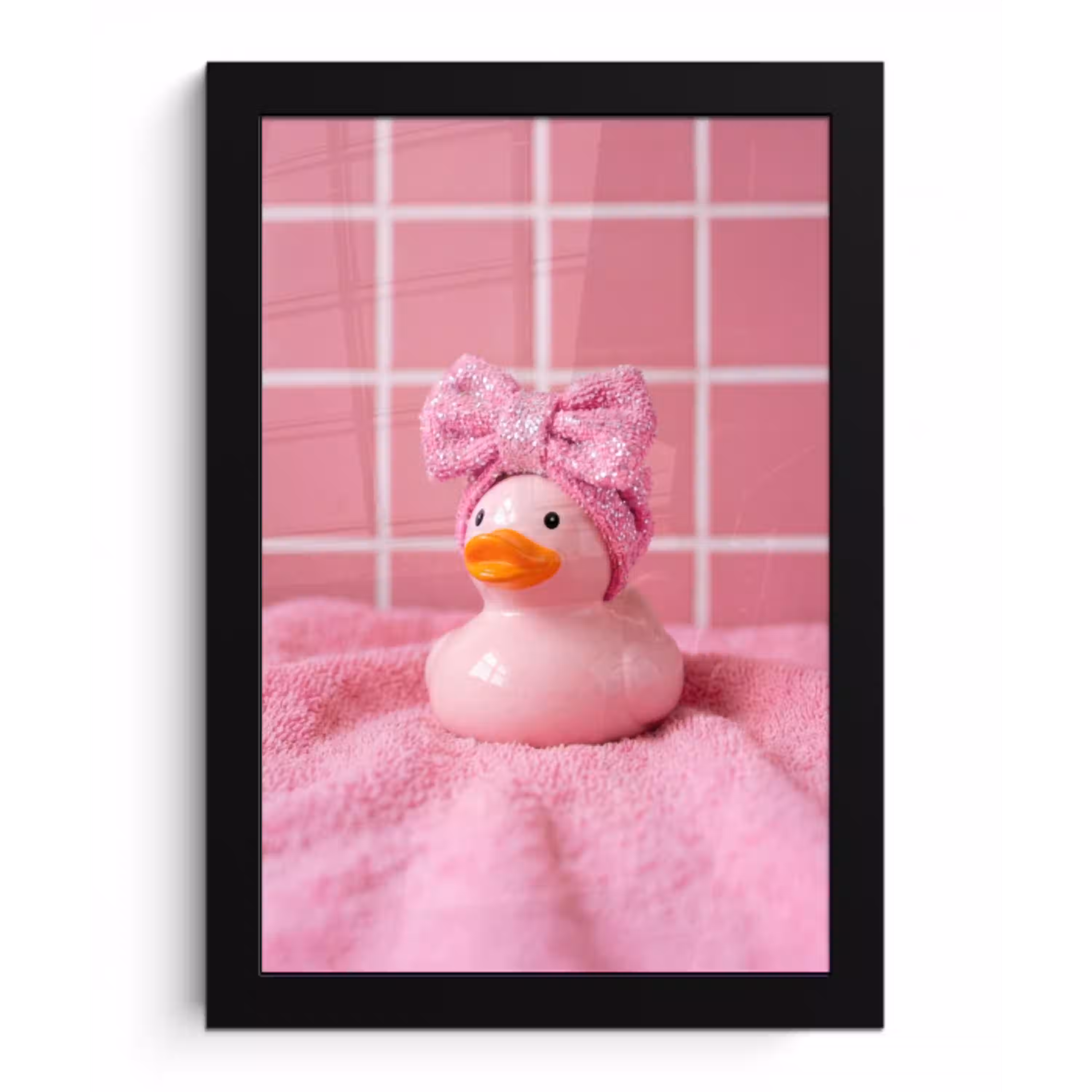 Badeend -Strik - Roze fotolijst zwart zonder passe partout klein -3d