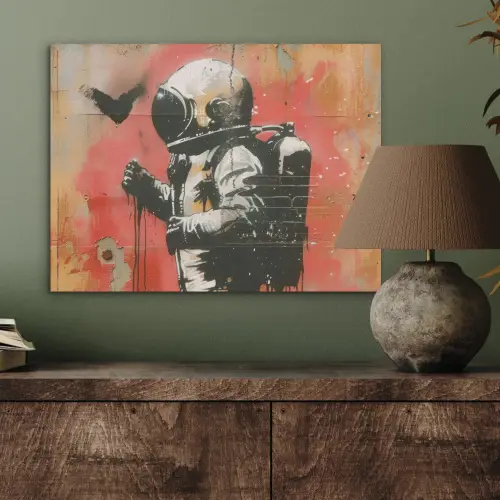 Graffiti - Astronaut - Street art - Ruimte - Banksy PET vilt klein -sfeer2