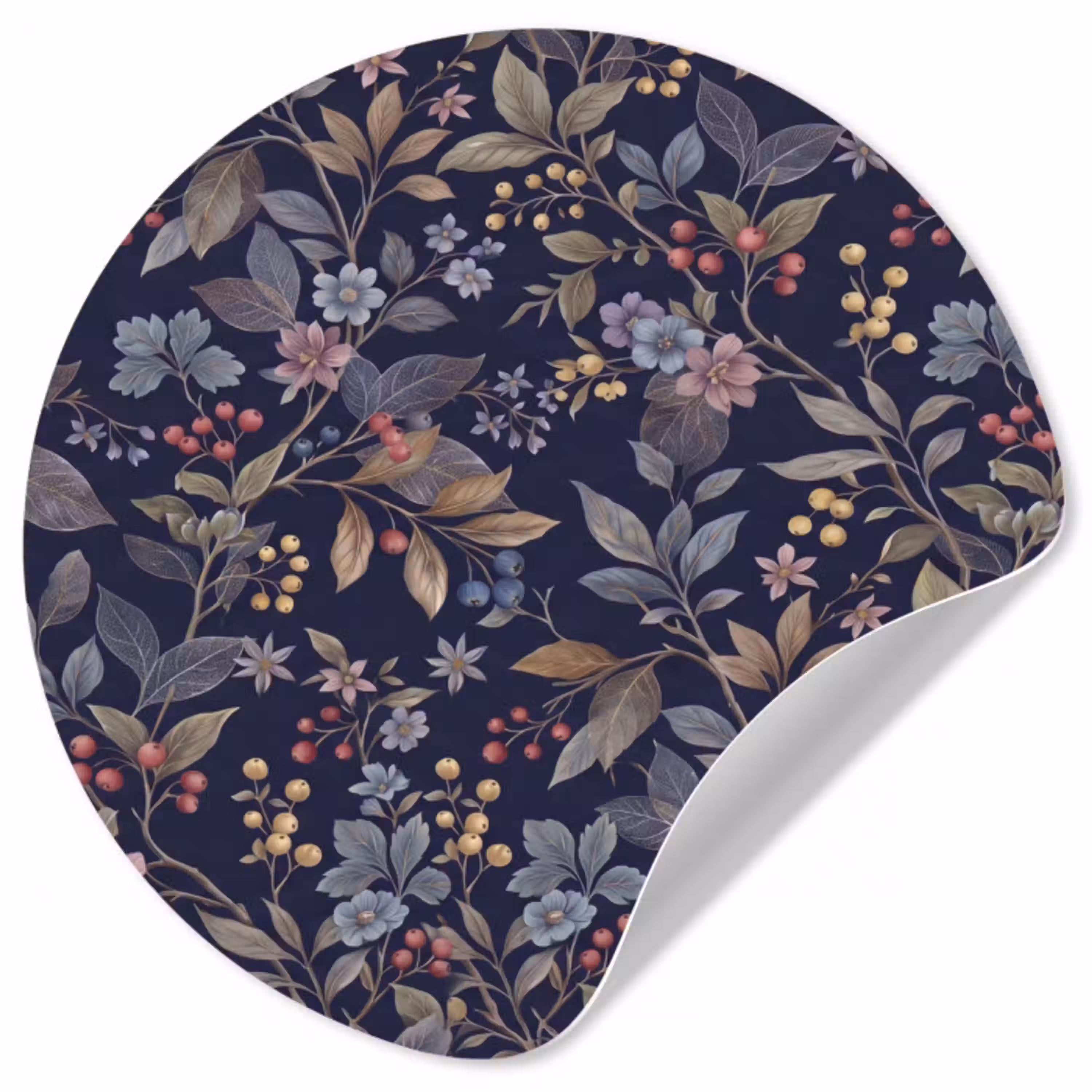 Bloemen - Bladeren - Patroon - Botanisch - Donkerblauw Wandcirkel behangsticker klein -3d