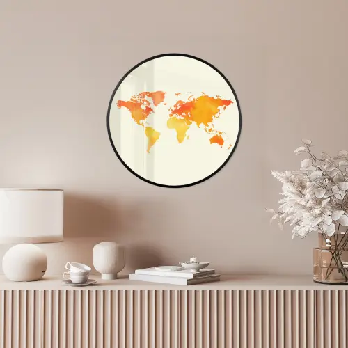 Wereldkaart - Oranje - Kleurrijk Fotolijst rond zonder passe partout klein -sfeer3