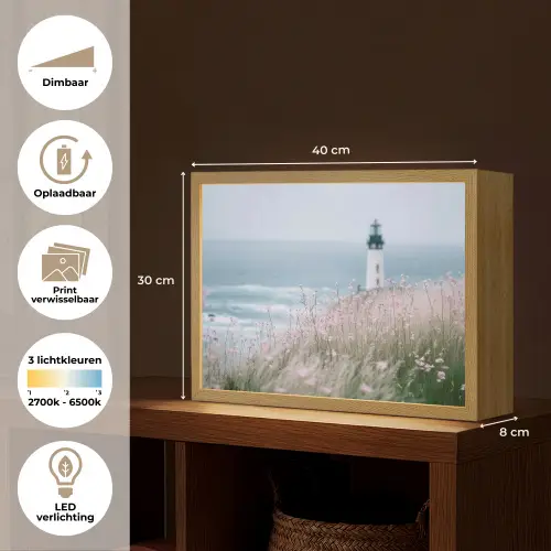 Vuurtoren - Klif - Zee - Bloemen Light Box met batterij (Wandlamp) middel -USP_websiteoverzichtNL