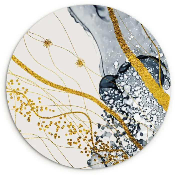 Abstract - Goud - Natuur - Kunst Wandcirkel kunststof plaat 5mm dik klein -3d