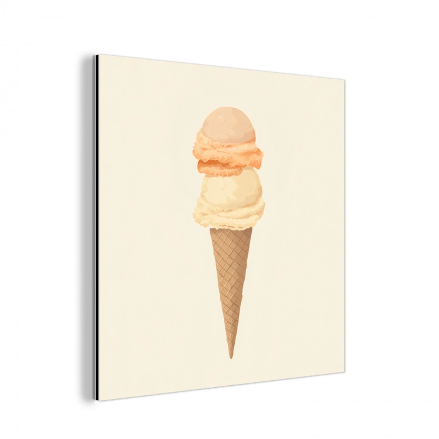 Minimalistisch - Schepijs - Hoorntje - Beige aluminium wit klein -3d