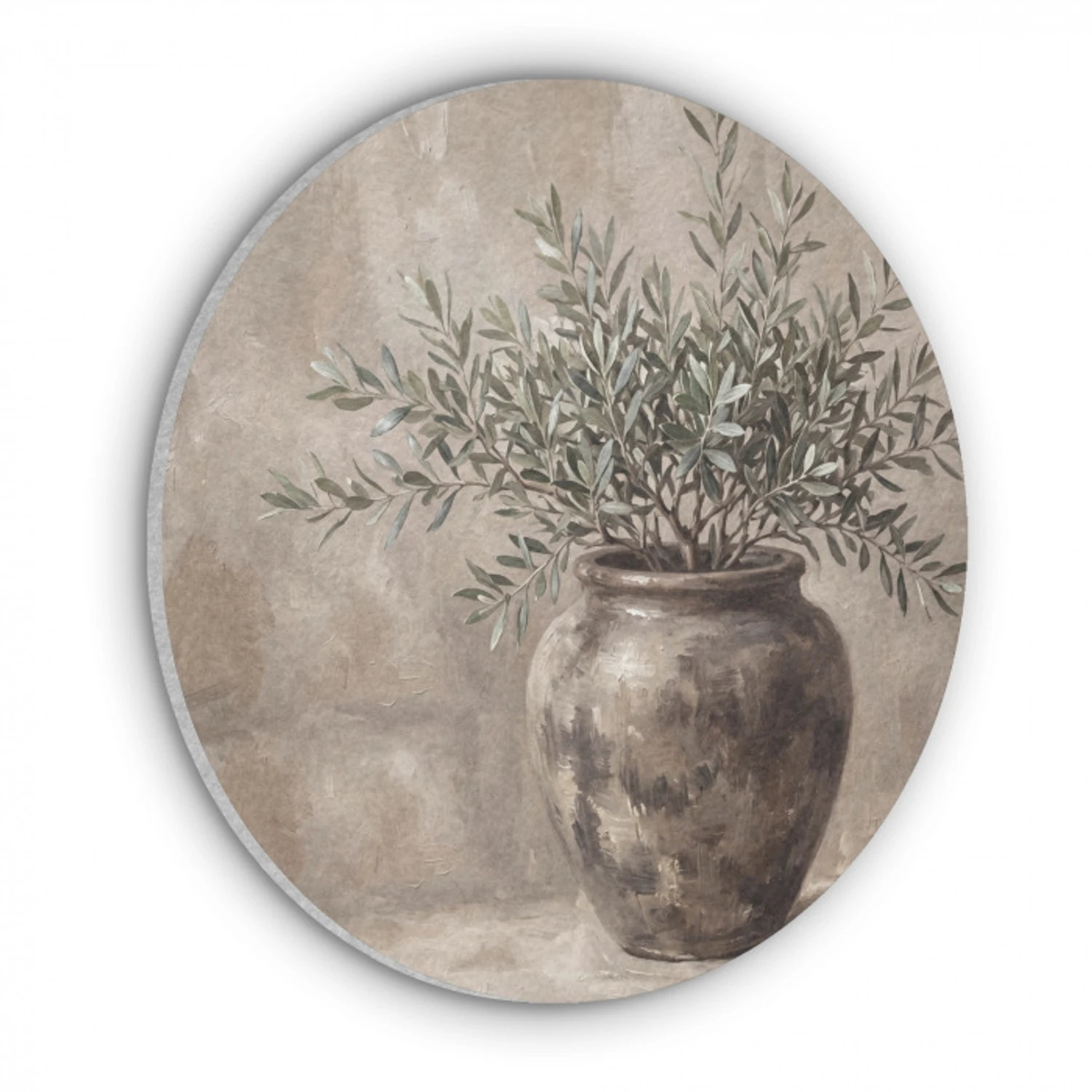 Olijfplant - Aardenpot - Abstract - Beige Akoestische PET Vilt - Rond klein -3d