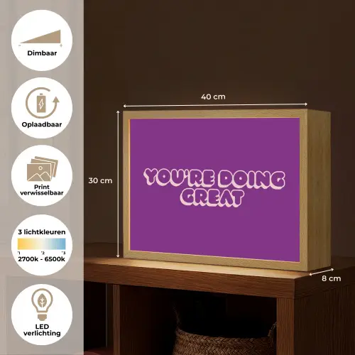 You're doing great - Paars - Bubble letters Light Box met batterij (Wandlamp) middel -USP_websiteoverzichtNL