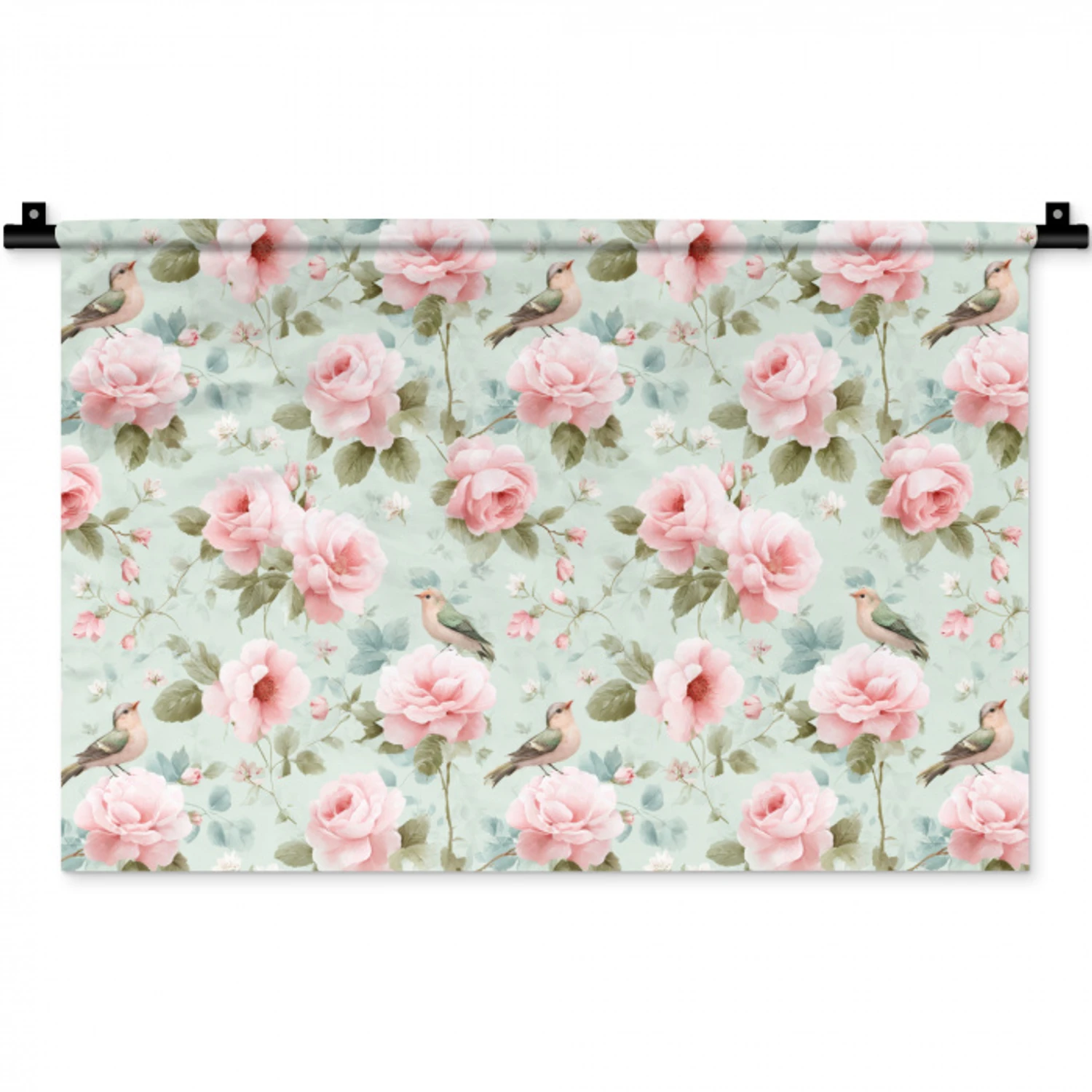 Rozen - Vogels - Pastel - Kleurrijk Wandkleed katoen klein 269 -zz3d