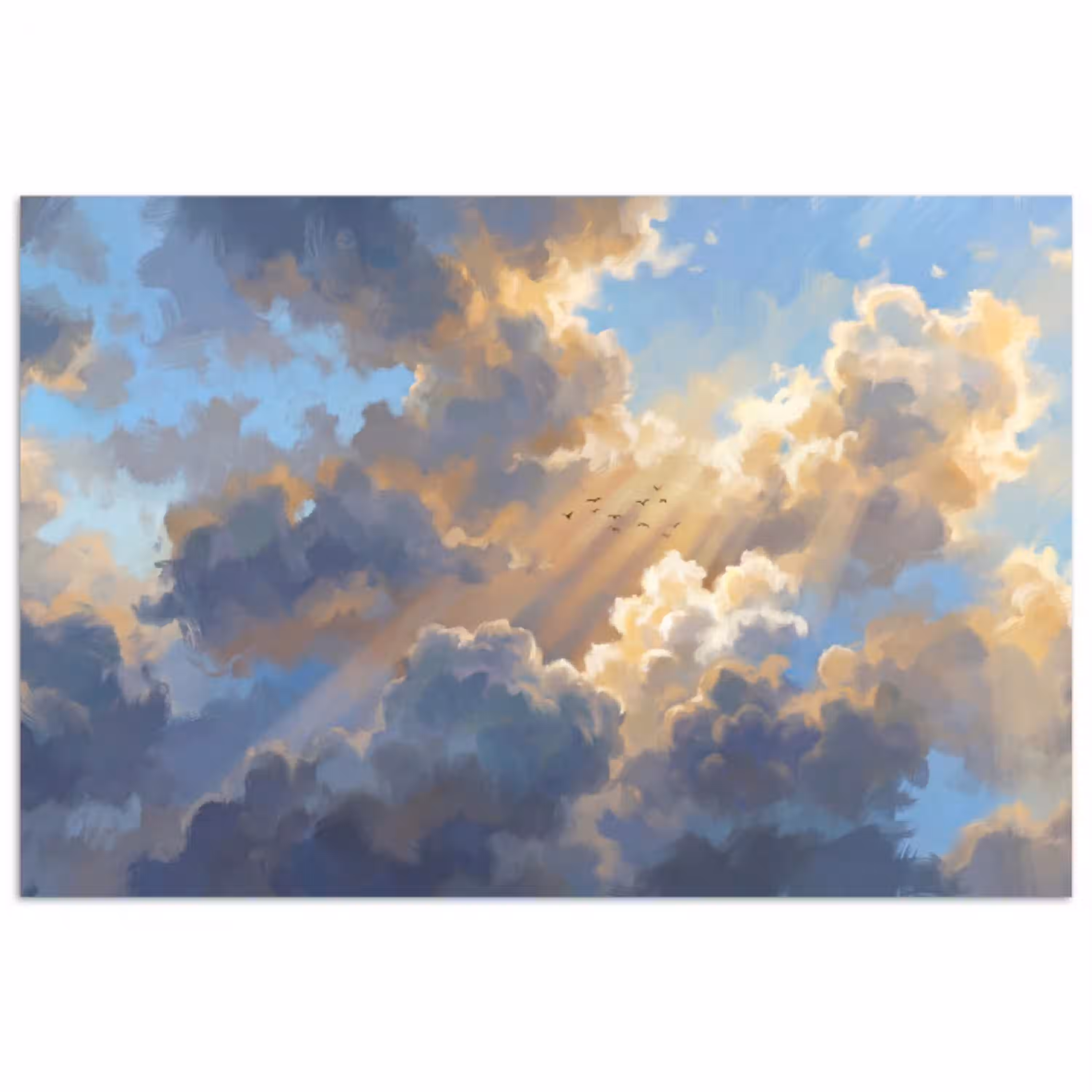 Wolken - Zonnestralen - Natuur - Abstract - Blauw poster papier klein -3d